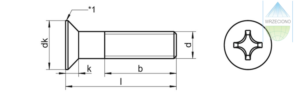 Śruba z łbem stożkowym, końcówka sfazowana, M5x55, DIN 965. 