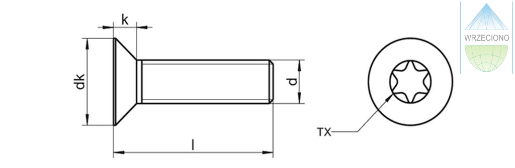 Śruba z łbem stożkowym, M3x6, TX, A-2, DIN 965. 