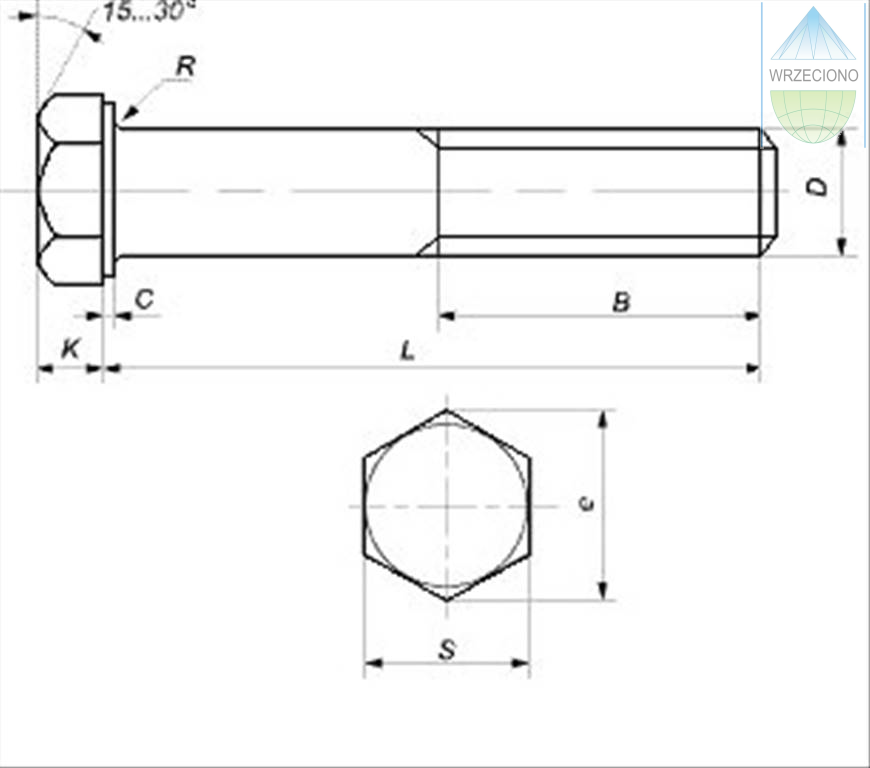 Śruba sześciokątna, 10.9,  ocynk biały, M 14 x 1.5 x 55, DIN 960. 
