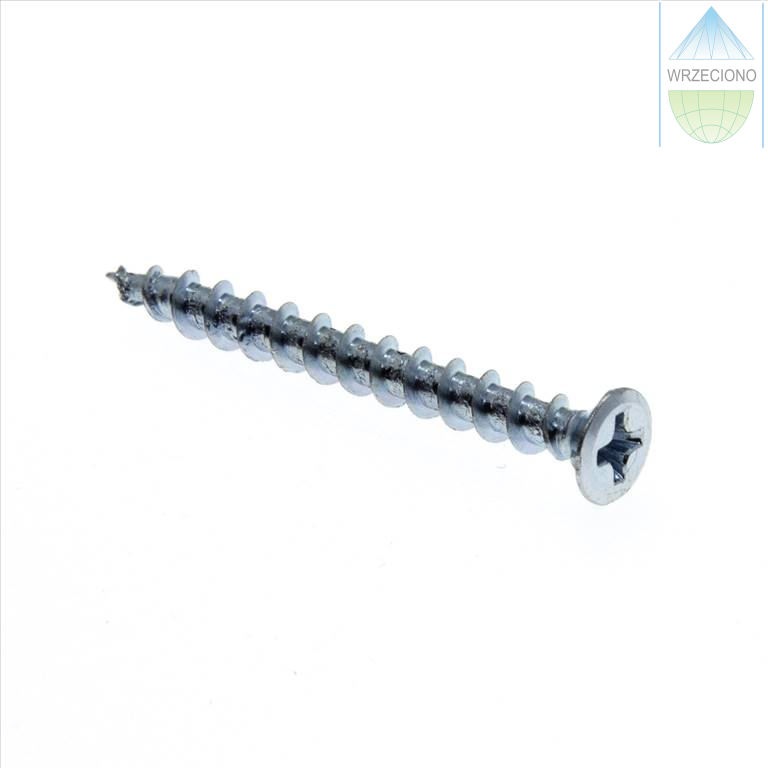 Wkręt okuciowy, PVC, łeb płaski, ripy, 4.1 x 55, ocynk biały. 