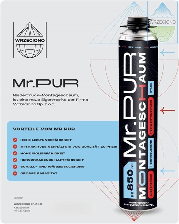 Pianka montażowa, pistoletowa, poliuretanowa, 500ml, Mr.PUR, B20. 